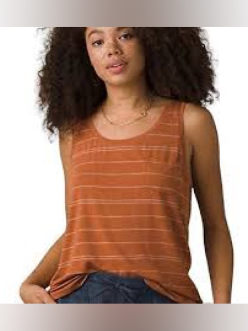 prAna Foundation Scoop Neck Tank XS Copper Heather Stripe NWT Modal